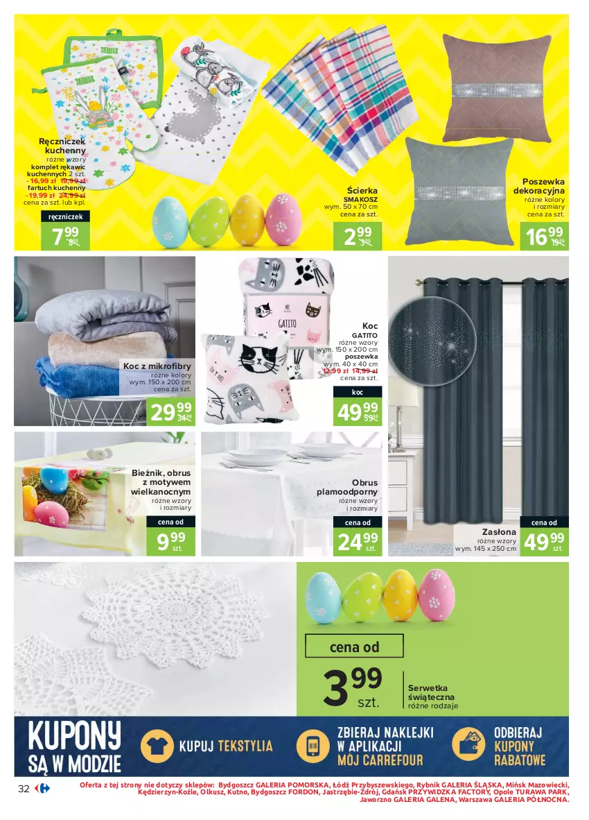 Gazetka promocyjna Carrefour - Gazetka Carrefour - ważna 28.03 do 03.04.2021 - strona 32 - produkty: Bieżnik, Fa, Fartuch kuchenny, Koc, Kosz, Obrus, Por, Poszewka, Ser, Zasłona, Znicz