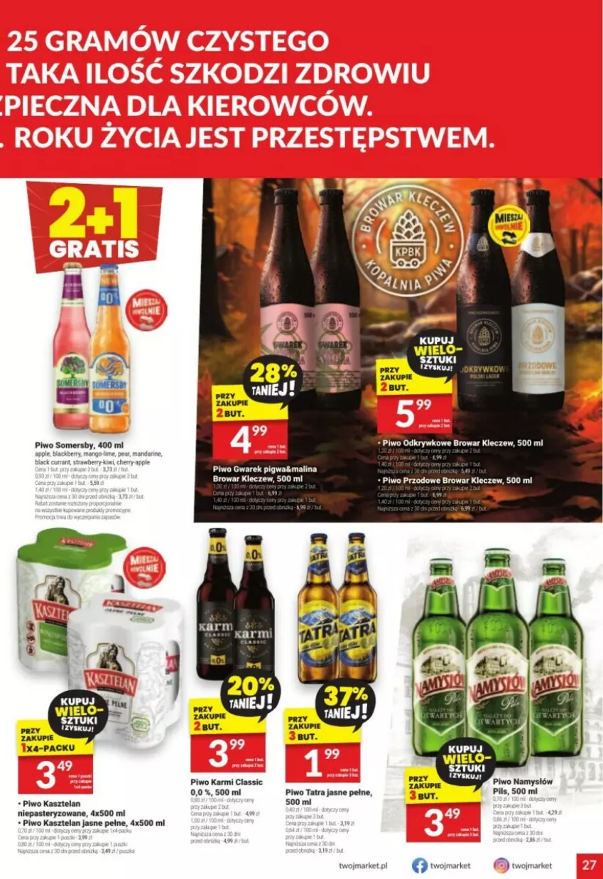 Gazetka promocyjna Twoj Market - ważna 06.11 do 12.11.2024 - strona 20 - produkty: Karmi, Kasztelan, Kiwi, Lack, Mango, Namysłów, Piwo, Somersby, Tatra