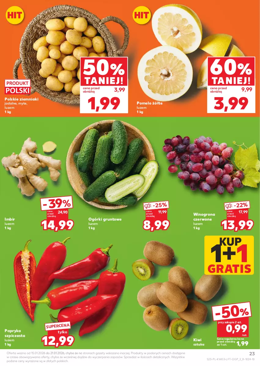 Gazetka promocyjna Kaufland - Gazetka tygodnia - ważna 15.01 do 21.01.2026 - strona 23 - produkty: Gra, Grunt, Imbir, Kiwi, Papryka, Pomelo, Szpic, Wino, Winogrona, Ziemniaki