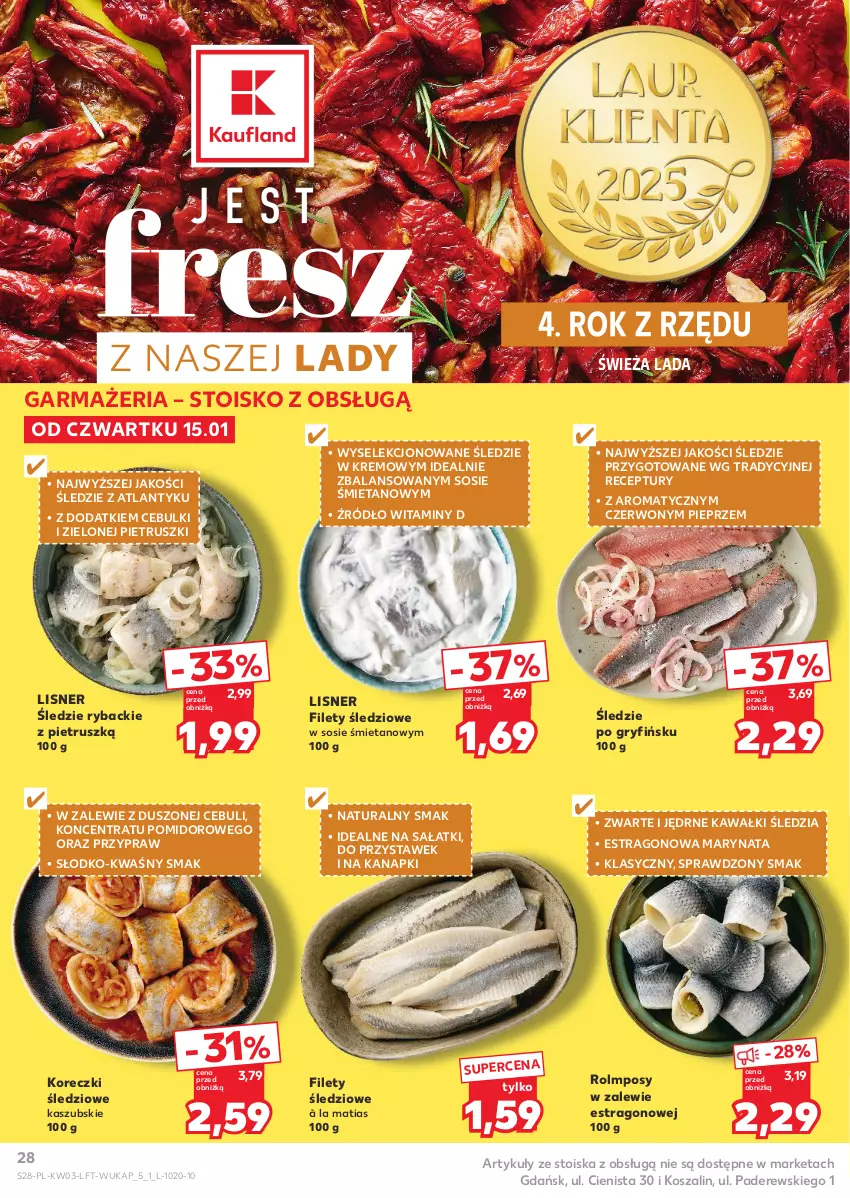 Gazetka promocyjna Kaufland - Gazetka tygodnia - ważna 15.01 do 21.01.2026 - strona 28 - produkty: Gry, Kawa, Koreczki śledziowe, Kosz, Lisner, Pieprz, Ryba, Sałat, Sos, Szal