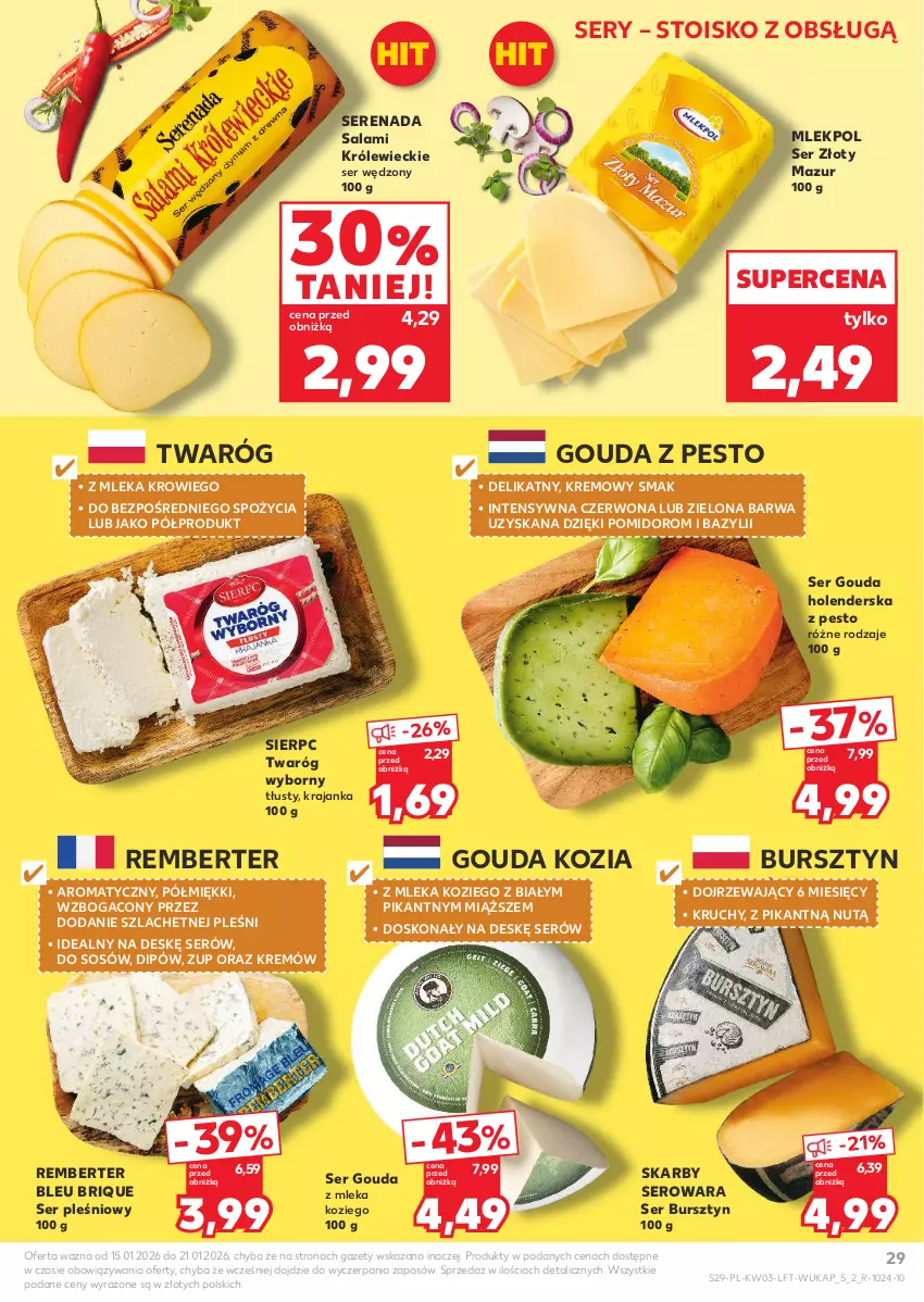 Gazetka promocyjna Kaufland - Gazetka tygodnia - ważna 15.01 do 21.01.2026 - strona 29 - produkty: Bazyl, Bursztyn, Gouda, Pesto, Salami, Ser, Ser pleśniowy, Sos, Twaróg, Złoty Mazur