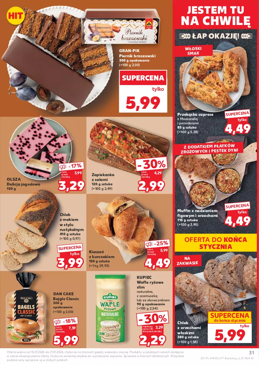 Gazetka promocyjna Kaufland - Gazetka tygodnia - ważna 15.01 do 21.01.2026 - strona 31 - produkty: Bajgle, Chleb, Dan Cake, Gra, Kupiec, Kurczak, Piec, Piernik, Rust, Ryż, Salami, Stek, Wafle, Zapiekanka