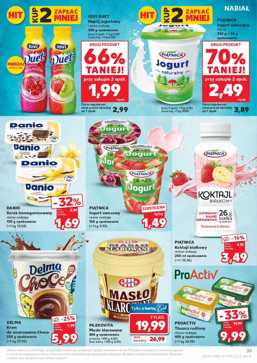 Gazetka promocyjna Kaufland - Gazetka tygodnia - ważna 15.01 do 21.01.2026 - strona 35 - produkty: Danio, Delma, Jogurt, Jogurt naturalny, Jogurt owocowy, Masło, Masło klarowane, Mleko, Mlekovita, Napój, Napój jogurtowy, Piątnica, Ser, Serek, Serek homogenizowany, Tłuszcz roślinny