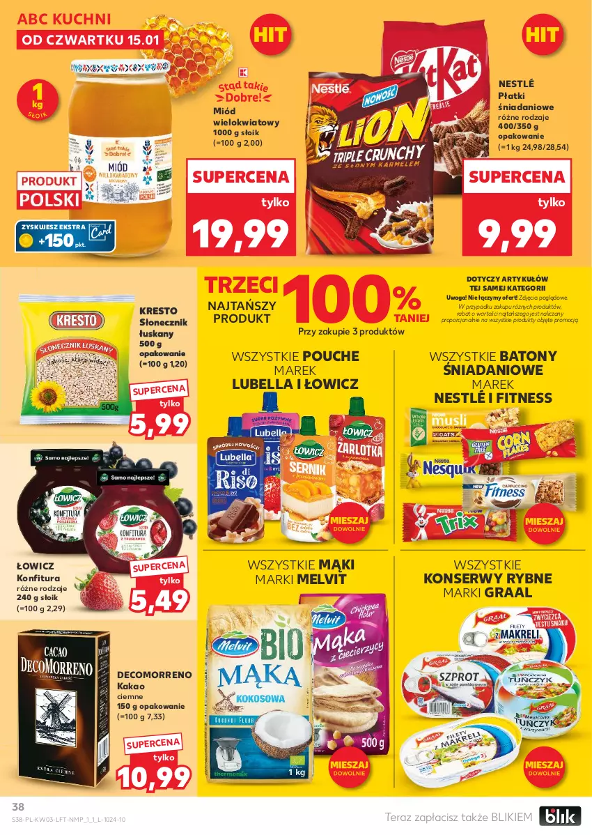 Gazetka promocyjna Kaufland - Gazetka tygodnia - ważna 15.01 do 21.01.2026 - strona 38 - produkty: Baton, Bell, Bella, Danio, Gra, Graal, Kakao, Konfitura, Lubella, Melvit, Miód, Nestlé, Por, Ser, Tera, Waga