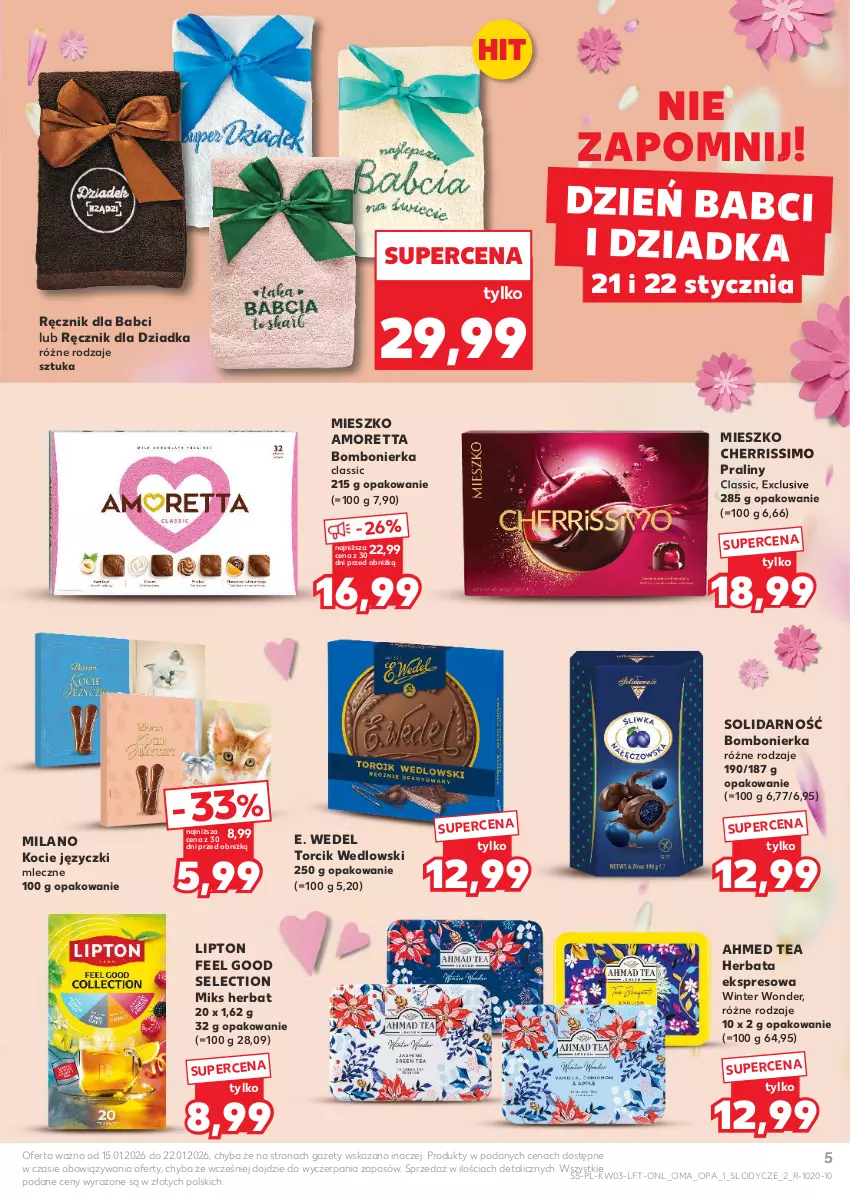 Gazetka promocyjna Kaufland - Gazetka tygodnia - ważna 15.01 do 21.01.2026 - strona 5 - produkty: E. Wedel, Herbata, Koc, Lipton, Lody, Praliny, Ręcznik