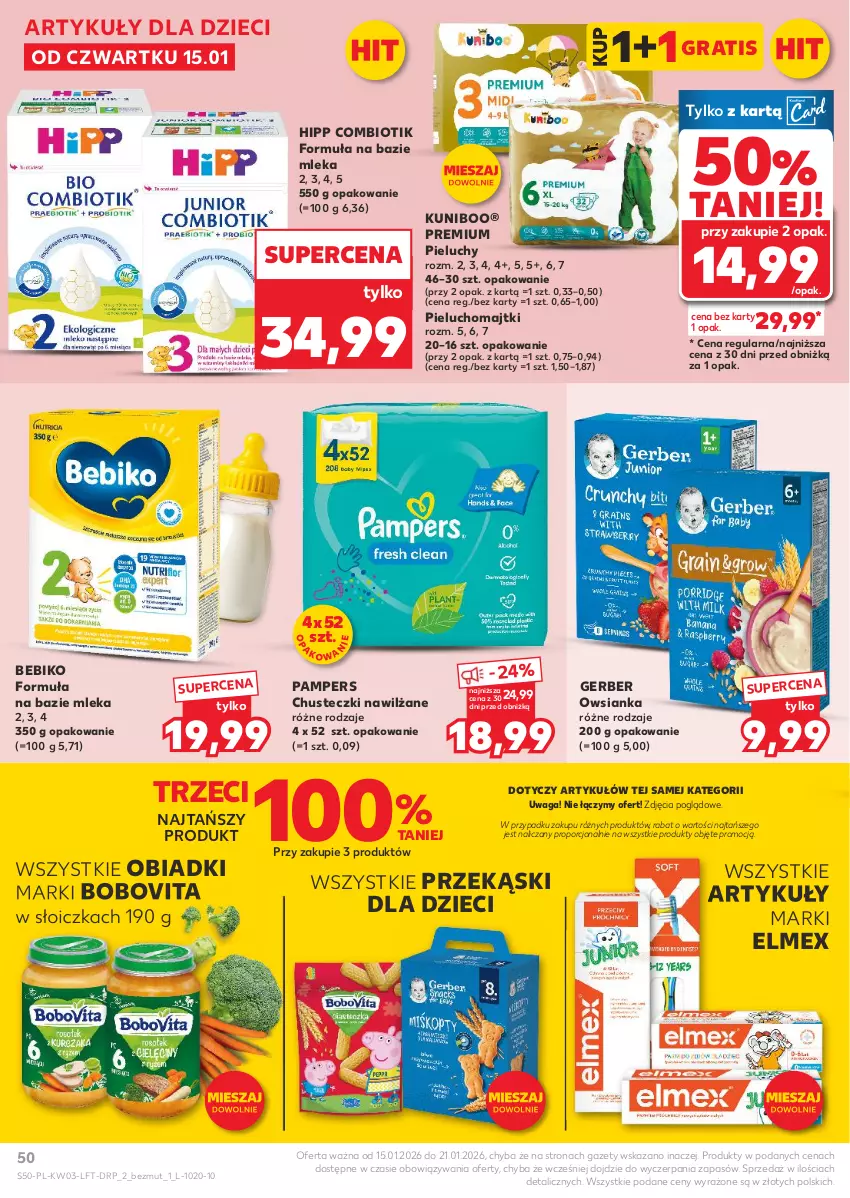 Gazetka promocyjna Kaufland - Gazetka tygodnia - ważna 15.01 do 21.01.2026 - strona 50 - produkty: Bebiko, BoboVita, Chusteczki, Dzieci, Elmex, Gerber, Gra, HiPP, Majtki, Owsianka, Pampers, Pieluchomajtki, Pieluchy, Por, Waga