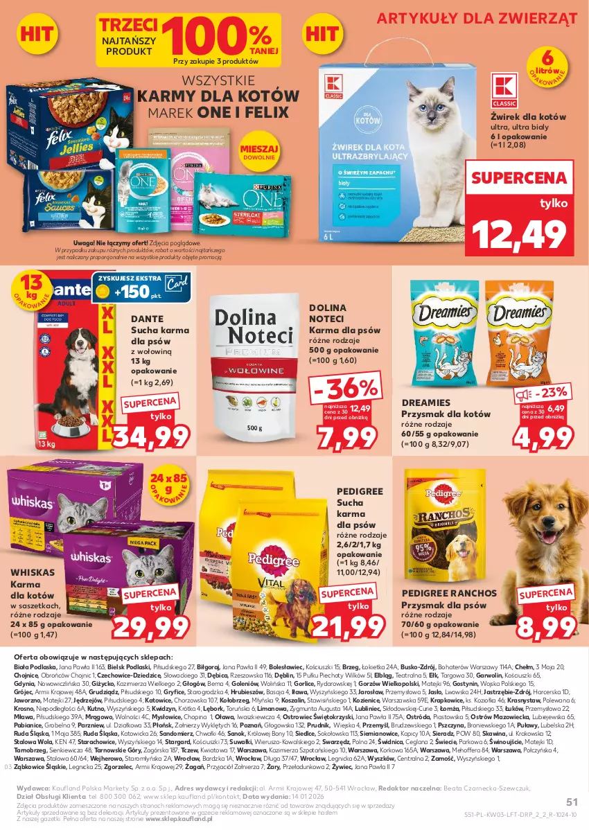 Gazetka promocyjna Kaufland - Gazetka tygodnia - ważna 15.01 do 21.01.2026 - strona 51 - produkty: BIC, Dres, Felix, Gry, Kosz, LANA, Pedigree, Piast, Piec, Podlaski, Por, Sok, Sucha karma, Szal, Waga, Whiskas, Wino