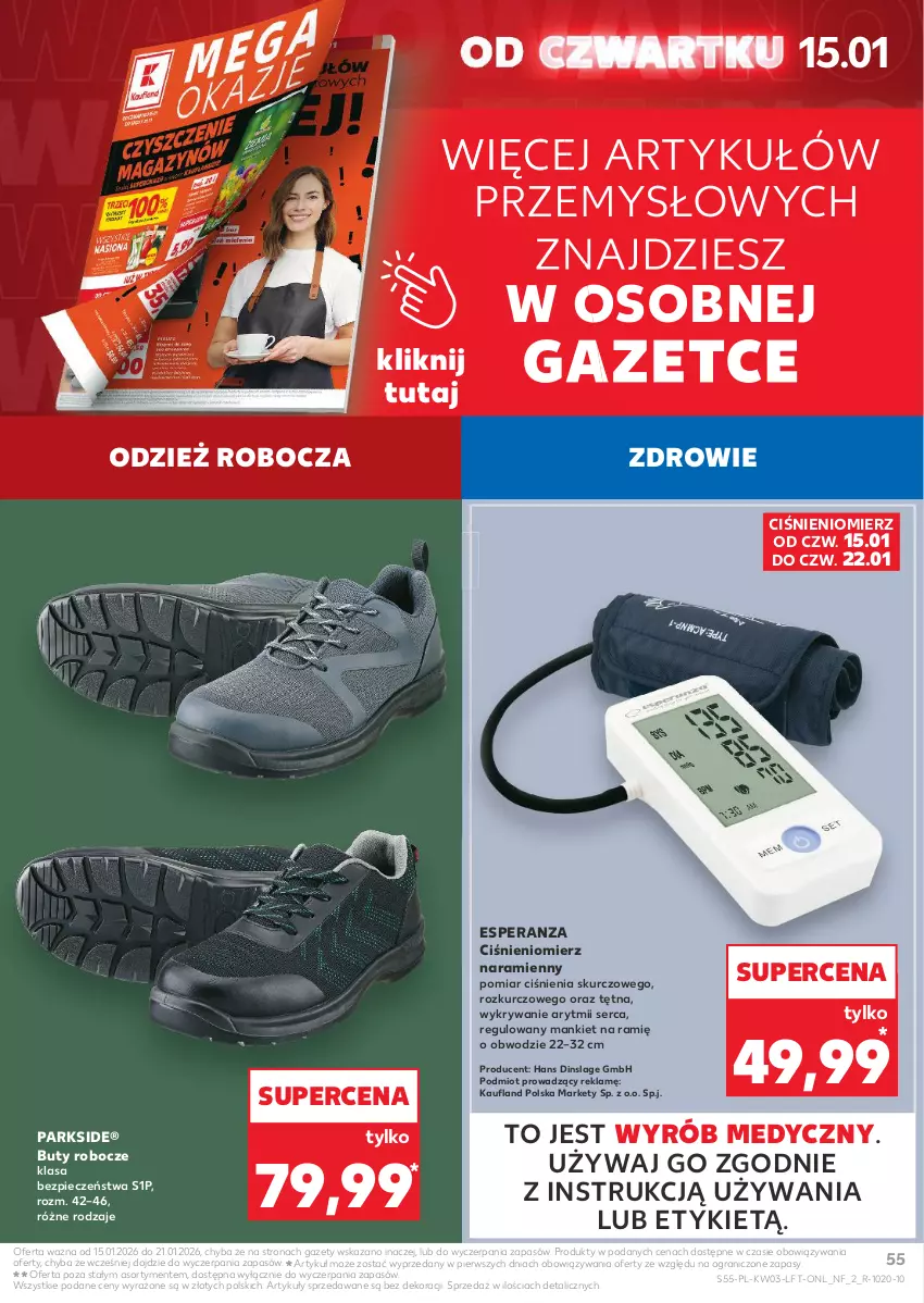 Gazetka promocyjna Kaufland - Gazetka tygodnia - ważna 15.01 do 21.01.2026 - strona 55 - produkty: Buty, Buty robocze, Ciśnieniomierz, Gra, Parkside, Piec, Rama, Ser, Zdrowie, Znicz