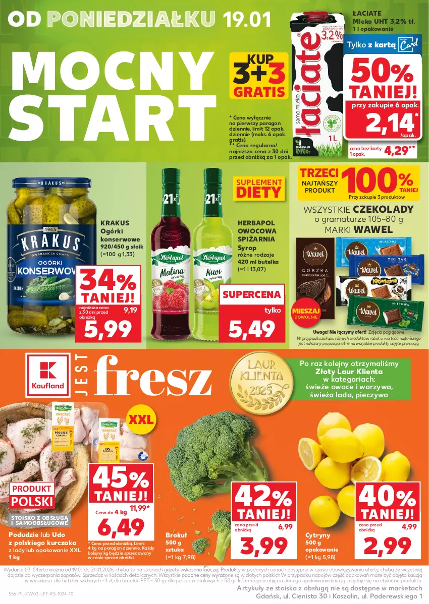 Gazetka promocyjna Kaufland - Gazetka tygodnia - ważna 15.01 do 21.01.2026 - strona 56 - produkty: Cytryny, Gra, Herbapol, Kosz, Krakus, Kurczak, Laur, Mleko, Ogórki konserwowe, Olej, Owoce, Piec, Pieczywo, Por, Rama, Ser, Sok, Syrop, Szal, Waga, Warzywa, Wawel