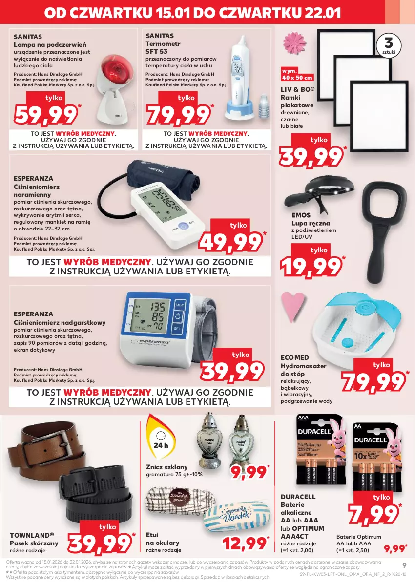 Gazetka promocyjna Kaufland - Gazetka tygodnia - ważna 15.01 do 21.01.2026 - strona 9 - produkty: Baterie alkaliczne, Ciśnieniomierz, Duracell, Gra, Lampa, Masażer, Pasek, Rama, Ser, Termometr, Znicz