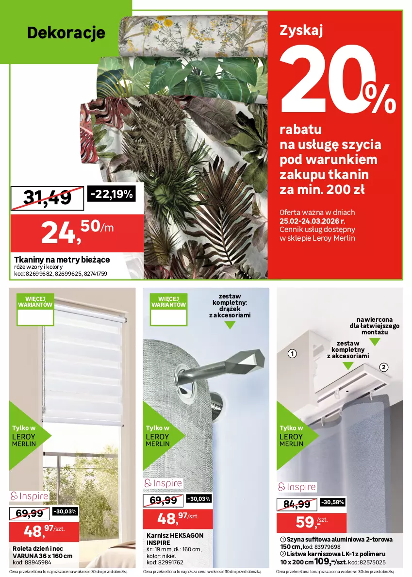 Gazetka promocyjna Leroy Merlin - Gazetka Leroy Merlin - ważna 25.02 do 24.03.2026 - strona 18 - produkty: Dywan, Karnisz, Listwa, Poszewka, Roleta, Storczyk, Szyna, Zasłona