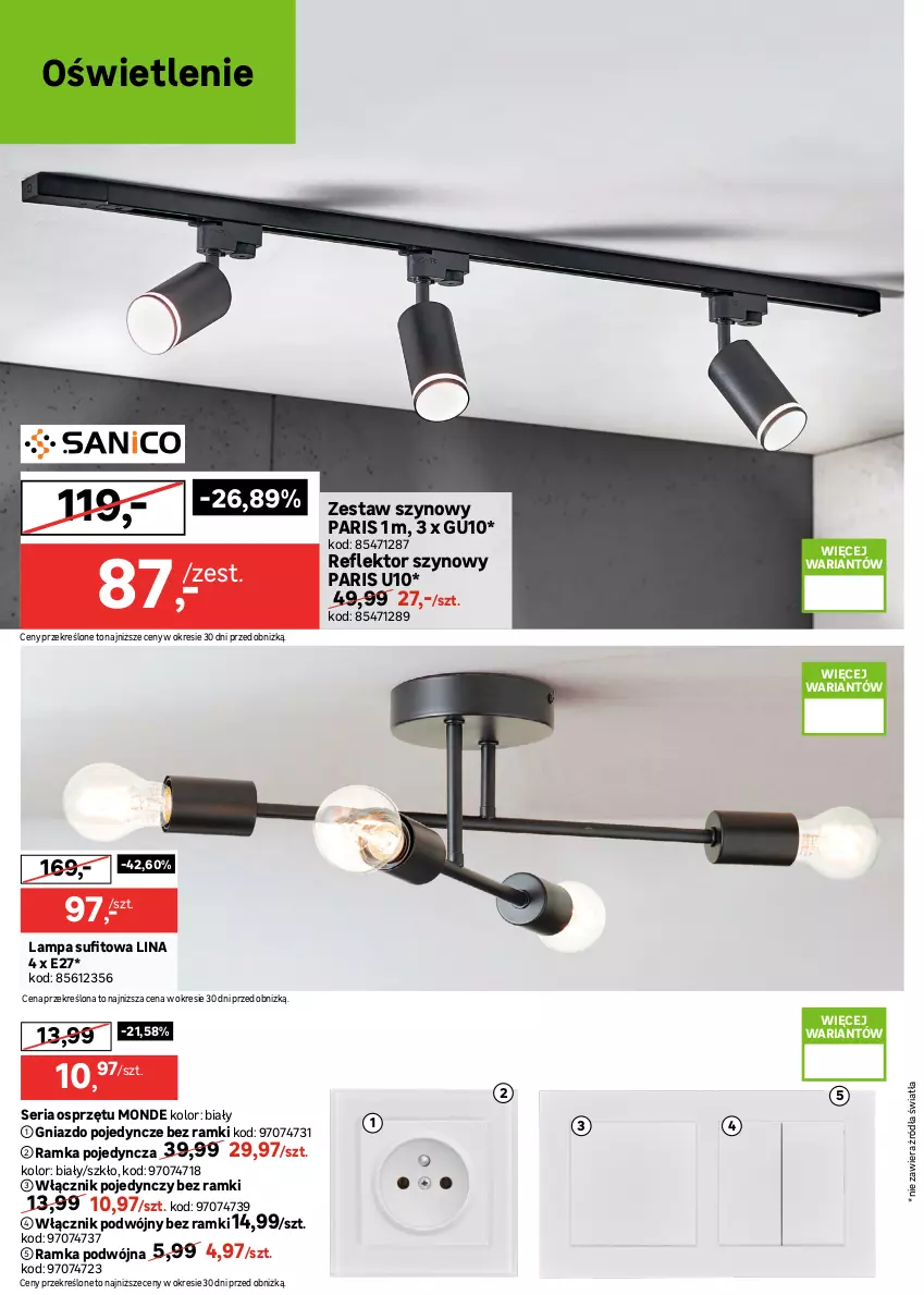 Gazetka promocyjna Leroy Merlin - Gazetka Leroy Merlin - ważna 25.02 do 24.03.2026 - strona 20 - produkty: Gniazdo pojedyncze, Gra, Lampa, Lampa sufitowa, Lampa wisząca, Plafon, Ramka, Reflektor, Ser, Włącznik podwójny, Włącznik pojedynczy