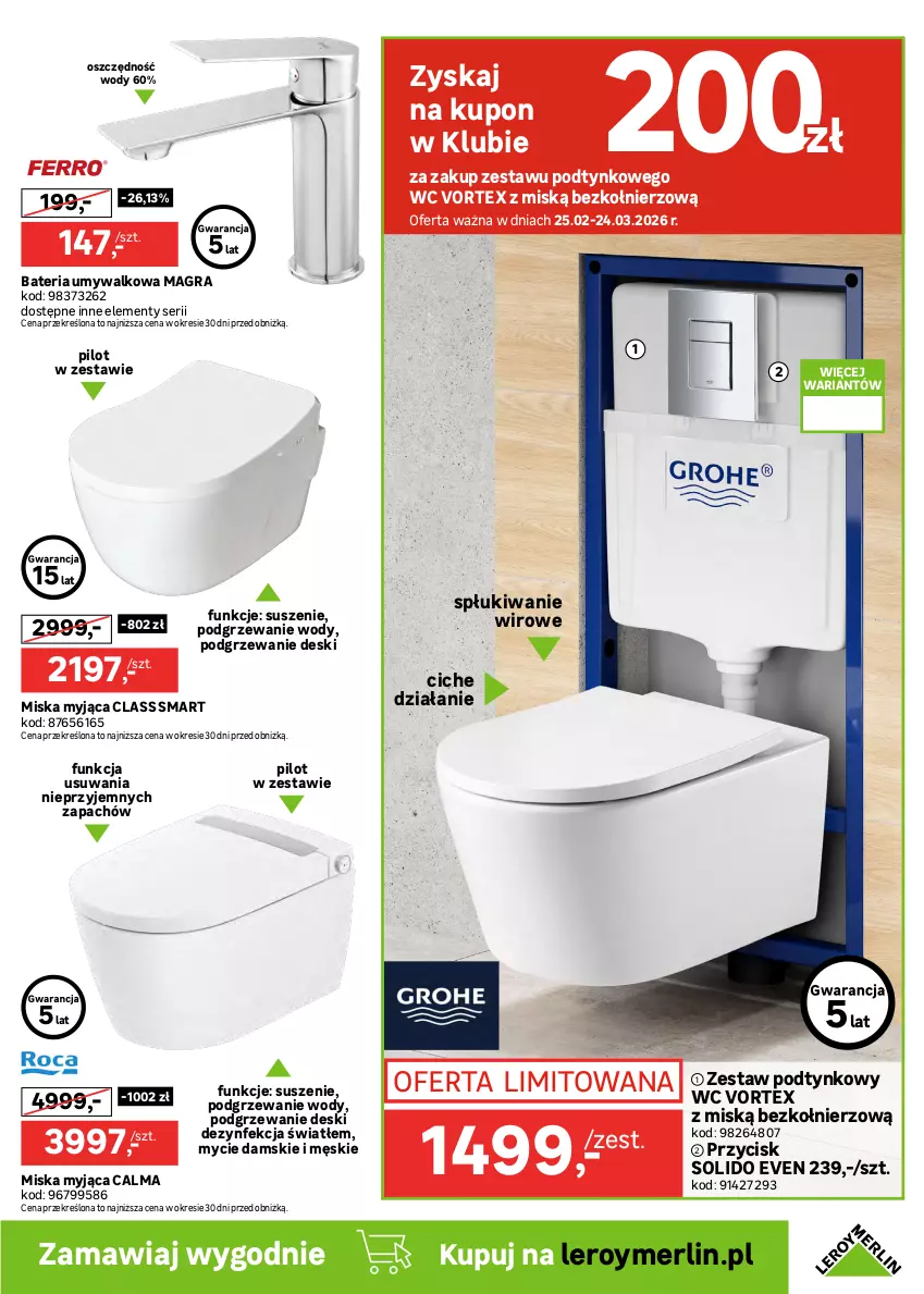 Gazetka promocyjna Leroy Merlin - Gazetka Leroy Merlin - ważna 25.02 do 24.03.2026 - strona 9 - produkty: Bateria, Bateria umywalkowa, Deska sedesowa, Deska wolnoopadająca, Dezynfekcja, Gra, Kompakt WC, Miska, Miska wisząca, Ser, Zestaw podtynkowy WC
