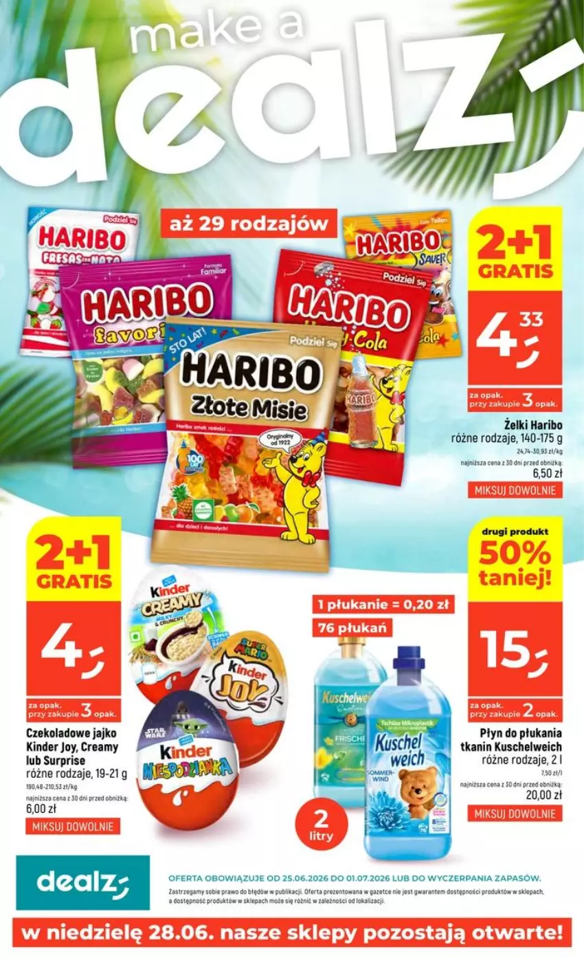 Gazetka promocyjna Dealz - NOWA GAZETKA - ważna 25.06 do 01.07.2026 - strona 1 - produkty: Fa, Haribo, Kinder, Płyn do płukania