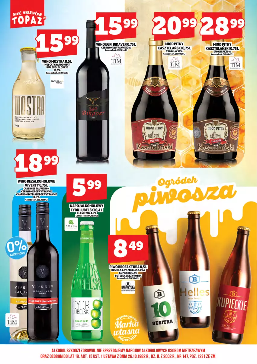 Gazetka promocyjna Topaz - Gazetka - ważna 01.05 do 14.05.2026 - strona 18 - produkty: Cabernet Sauvignon, Chardonnay, Fa, Kupiec, Miód, Mus, Piec, Piwo, Wino, Wino bezalkoholowe