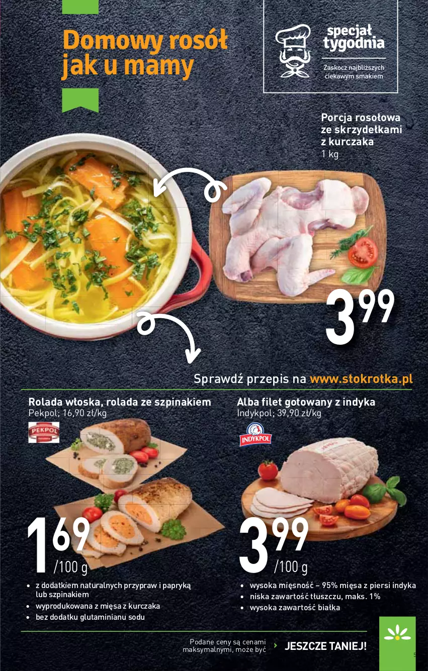 Gazetka promocyjna Stokrotka - Supermarket - ważna 17.02 do 23.02.2022 - strona 5 - produkty: HP, Kurczak, Pekpol, Por, Rolada, Sok, Szpinak