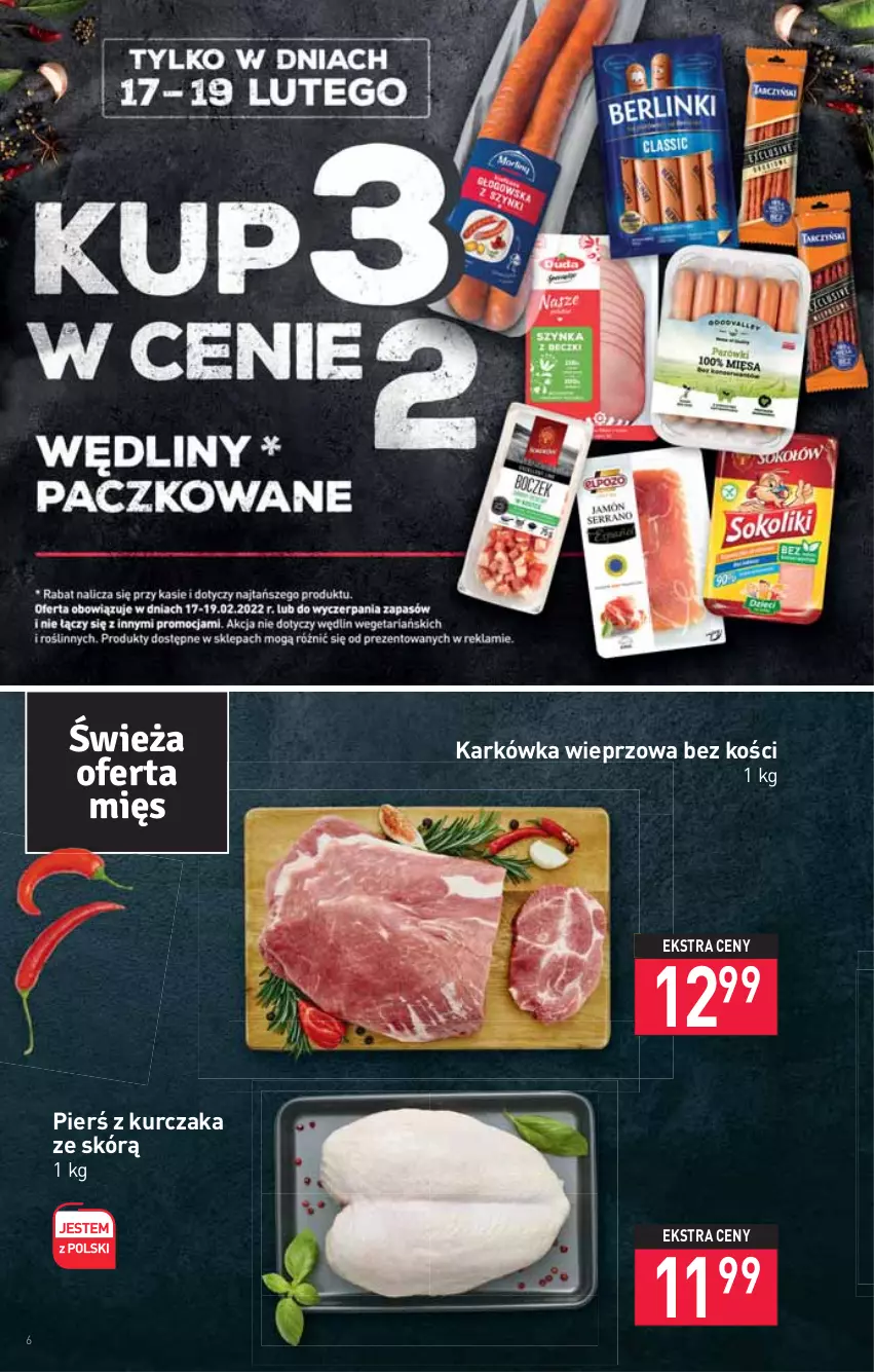 Gazetka promocyjna Stokrotka - Supermarket - ważna 17.02 do 23.02.2022 - strona 6 - produkty: Karkówka wieprzowa, Kurczak