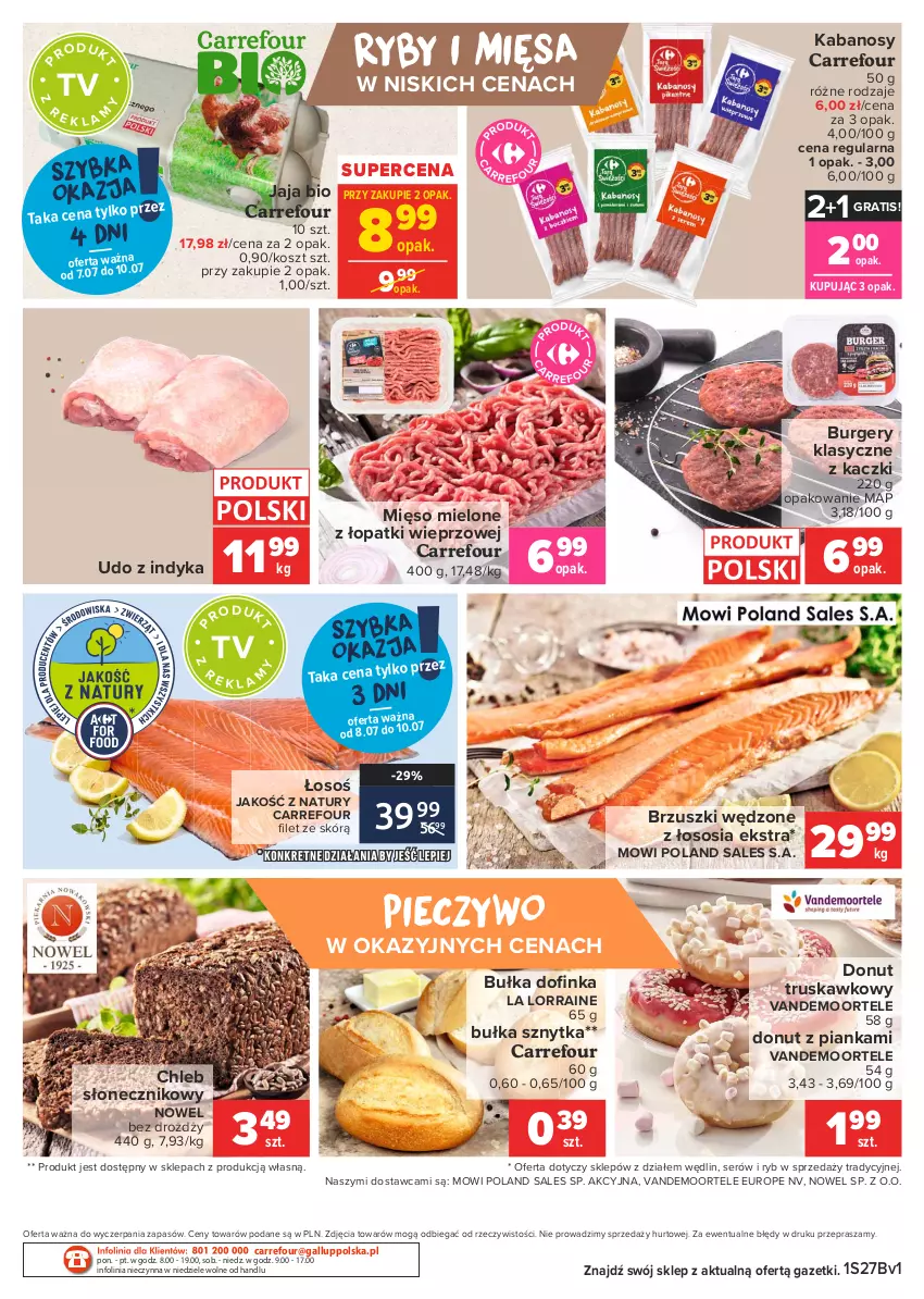 Gazetka promocyjna Carrefour - Gazetka Targi świeżości - ważna 05.07 do 12.07.2021 - strona 2 - produkty: Bułka, Burger, Chleb, Donut, Gra, Jaja, Kabanos, Kosz, Mięso, Mięso mielone, Mięso mielone z łopatki wieprzowej, Piec, Pieczywo, Ser, Sos