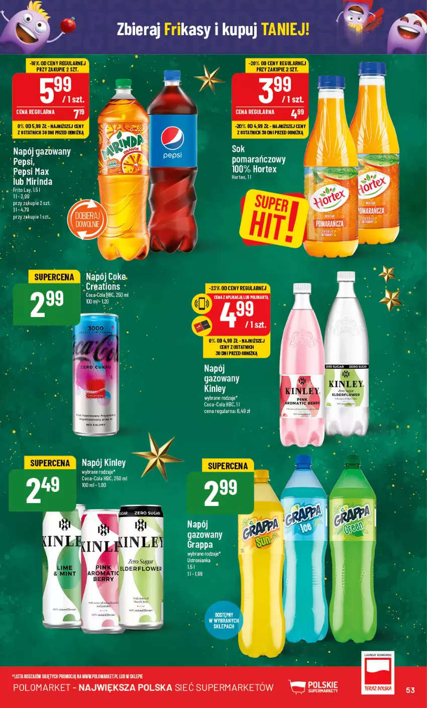 Gazetka promocyjna PoloMarket - Gazetka pomocyjna - ważna 22.11 do 28.11.2023 - strona 53 - produkty: Coca-Cola, Hortex, Mirinda, Napój, Napój gazowany, Pepsi