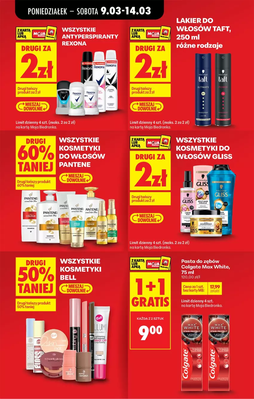 Gazetka promocyjna Biedronka - Od Poniedziałku - ważna 09.03 do 14.03.2026 - strona 21 - produkty: Antyperspirant, Bell, Colgate, LG, Pantene, Pasta do zębów, Rexona, Taft