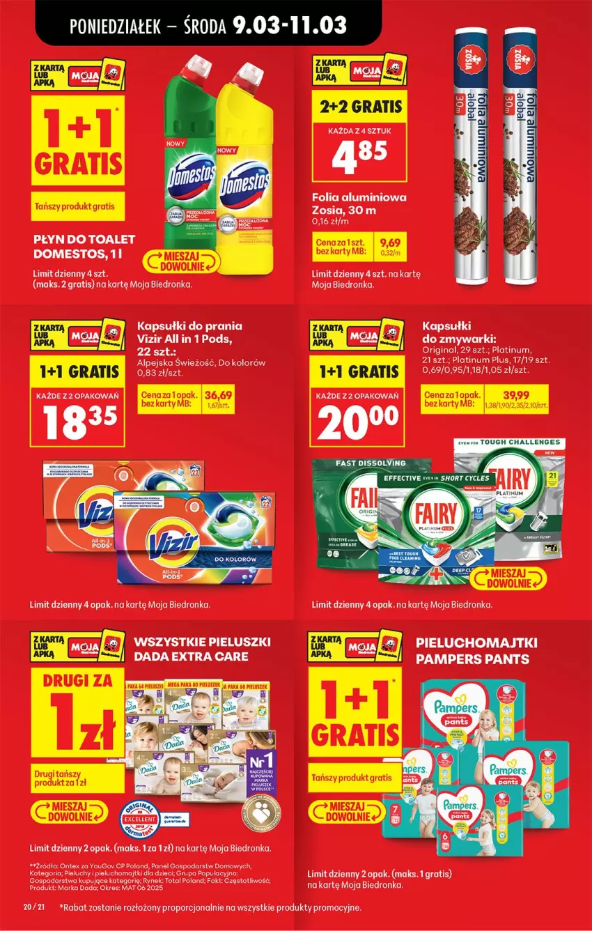 Gazetka promocyjna Biedronka - Od Poniedziałku - ważna 09.03 do 14.03.2026 - strona 22 - produkty: Dada, Domestos, Dzieci, Fa, Folia aluminiowa, Gin, Gra, Kapsułki do prania, Majtki, Pieluchomajtki, Pieluchy, Por, Vizir, Zmywarki