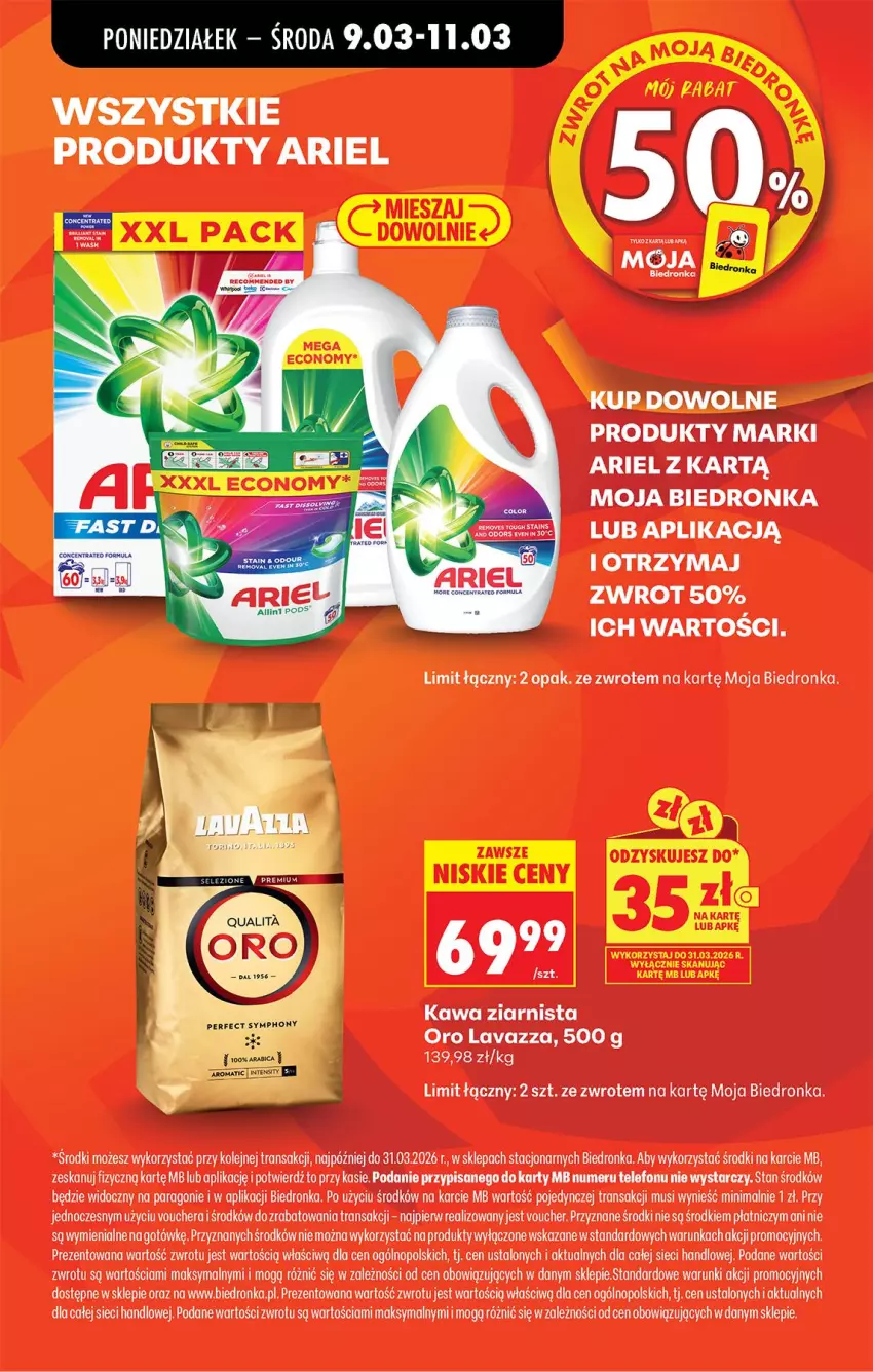 Gazetka promocyjna Biedronka - Od Poniedziałku - ważna 09.03 do 14.03.2026 - strona 3 - produkty: Ariel, Kawa, Kawa ziarnista, Lavazza, Mus, Olej, Telefon, Tran