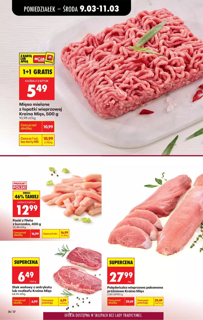 Gazetka promocyjna Biedronka - Od Poniedziałku - ważna 09.03 do 14.03.2026 - strona 30 - produkty: Gra, Kurczak, Mięso, Mięso mielone, Mięso mielone z łopatki wieprzowej, Polędwiczka wieprzowa, Rostbef, Stek, Stek wołowy