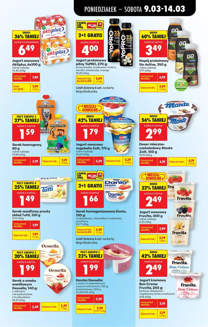 Gazetka promocyjna Biedronka - Od Poniedziałku - ważna 09.03 do 14.03.2026 - strona 43 - produkty: Aktiplus, Bell, Bella, Danio, Deser, Gra, Jogobella, Jogurt, Jogurt owocowy, Kawa, Kokos, Mango, Monte, Napój, Ser, Serek, Serek twarogowy, Sos, Tarta, Zott