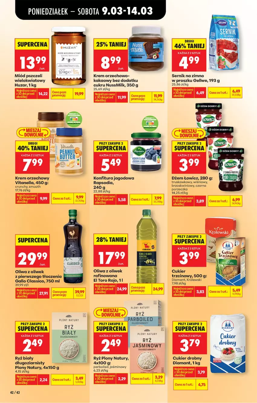 Gazetka promocyjna Biedronka - Od Poniedziałku - ważna 09.03 do 14.03.2026 - strona 48 - produkty: Cukier, Cukier trzcinowy, Diamant, Kakao, Konfitura, Krem orzechowy, Królewski, Miód, Oliwa, Oliwa z oliwek, Por, Ryż, Ryż biały, Ryż jasminowy, Ser