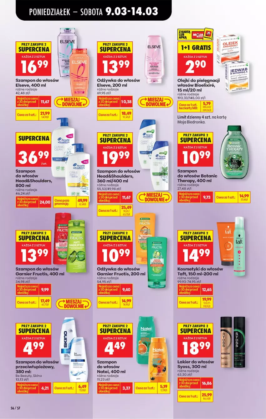 Gazetka promocyjna Biedronka - Od Poniedziałku - ważna 09.03 do 14.03.2026 - strona 66 - produkty: Be Be, Elseve, Fructis, Garnier, Gra, Lakier, Lakier do włosów, Odżywka, Olej, Syoss, Szampon, Taft