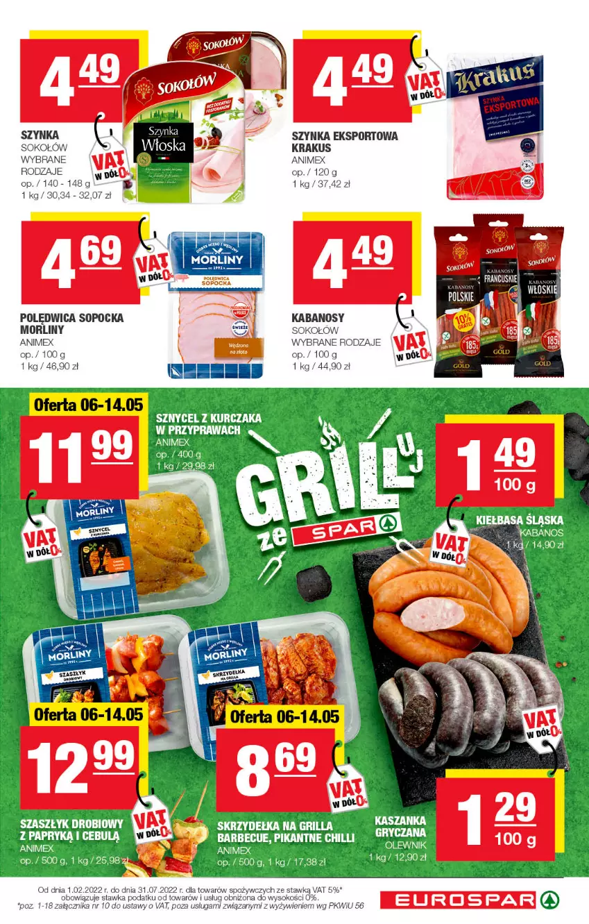 Gazetka promocyjna Spar - EuroSpar - ważna 01.05 do 11.05.2022 - strona 7 - produkty: Kabanos, Krakus, Kurczak, Morliny, Olewnik, Polędwica, Por, Sok, Sokołów, Sport, Szynka