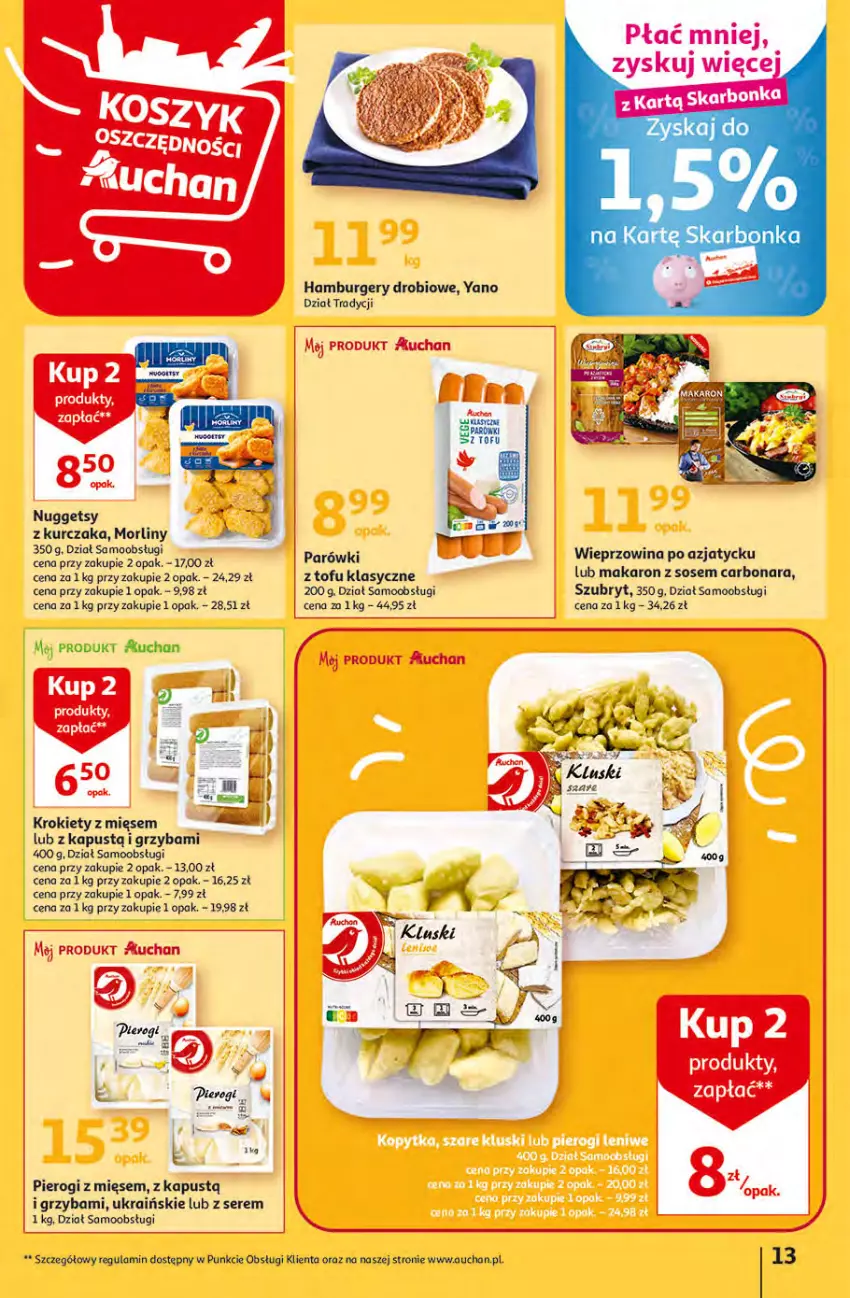 Gazetka promocyjna Auchan - Gazetka Rewelacyjne Wielopaki Hipermarket Auchan - ważna 23.02 do 01.03.2023 - strona 13 - produkty: Burger, Hamburger, Kapustą, Krokiety, Kurczak, Makaron, Makaron z sosem, Morliny, Parówki, Pierogi, Ser, Sos, Szubryt, Tofu, Wieprzowina