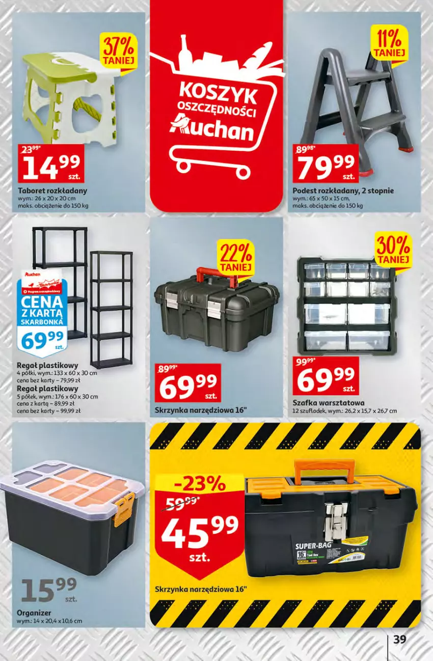 Gazetka promocyjna Auchan - Gazetka Rewelacyjne Wielopaki Hipermarket Auchan - ważna 23.02 do 01.03.2023 - strona 39 - produkty: Organizer, Regał, Skrzynka narzędziowa, Szafka, Taboret, Top