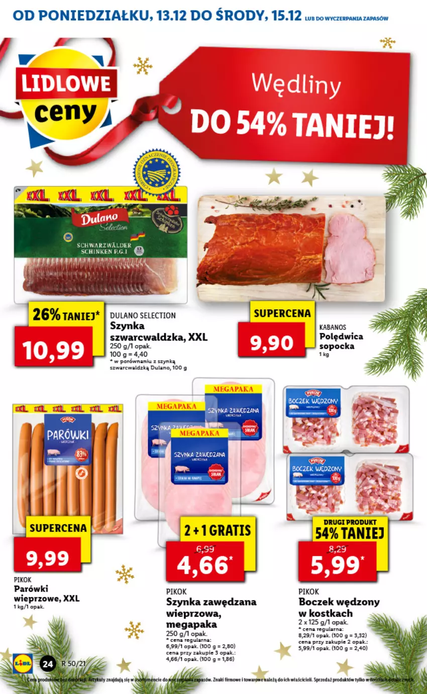 Gazetka promocyjna Lidl - GAZETKA - ważna 13.12 do 15.12.2021 - strona 24 - produkty: Boczek, Dulano, Gra, Kabanos, Parówki, PIKOK, Polędwica, Por, Szynka