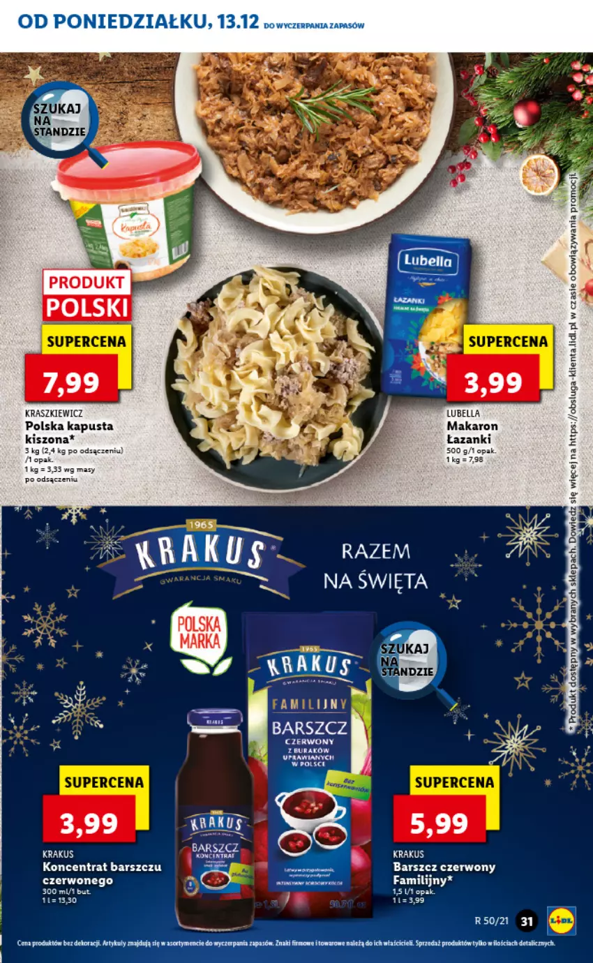 Gazetka promocyjna Lidl - GAZETKA - ważna 13.12 do 15.12.2021 - strona 31 - produkty: Bell, Bella, Fa, Krakus, Lubella, Makaron