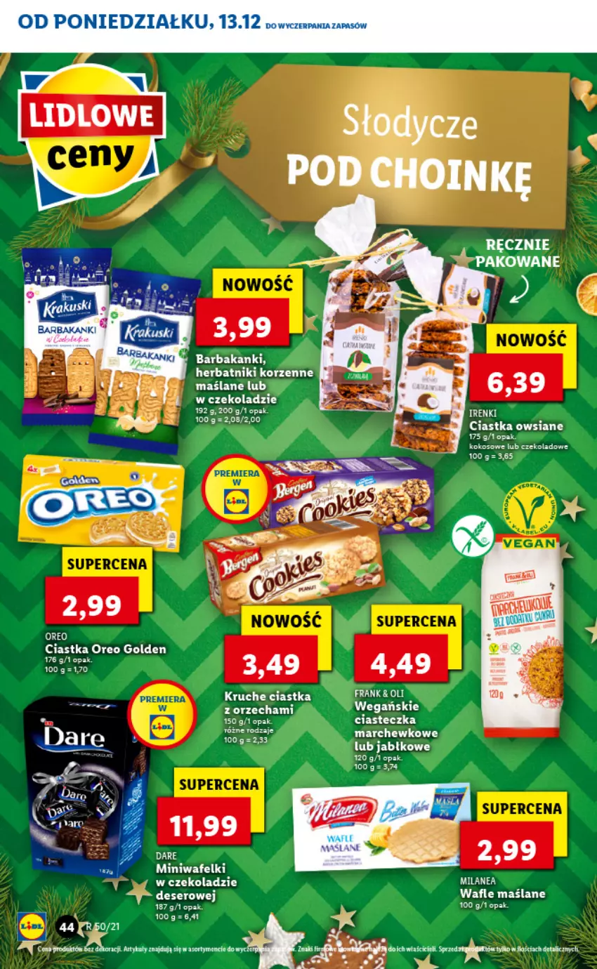 Gazetka promocyjna Lidl - GAZETKA - ważna 13.12 do 15.12.2021 - strona 44 - produkty: Ciastka, Ciastka owsiane, Deser, Fa, Herbatniki, Kokos, Oreo, Ser, Wafle