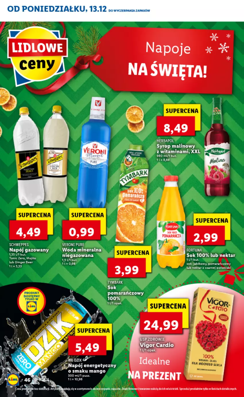 Gazetka promocyjna Lidl - GAZETKA - ważna 13.12 do 15.12.2021 - strona 46 - produkty: Fa, Mango, Napój, Napój energetyczny, Napój gazowany, Napoje, Nektar, Por, Pur, Sok, Syrop, Woda, Woda mineralna