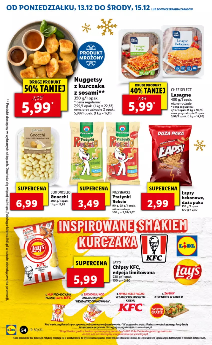 Gazetka promocyjna Lidl - GAZETKA - ważna 13.12 do 15.12.2021 - strona 54 - produkty: Beko, Chipsy, Gnocchi, Kurczak, Lasagne, STP