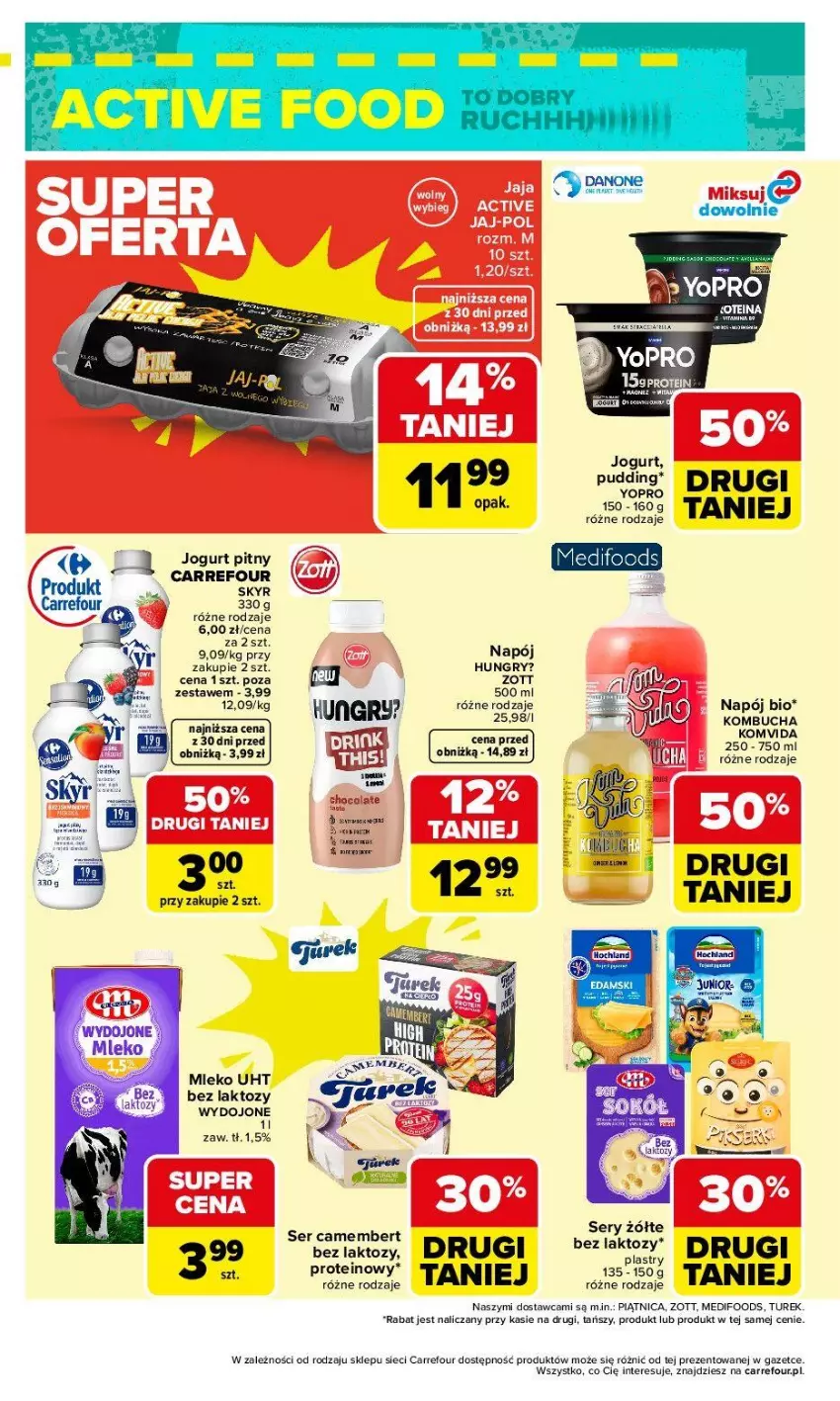 Gazetka promocyjna Carrefour - Gazetka ACTIVE FOOD - ważna 07.04 do 18.04.2026 - strona 2 - produkty: Danone, Gry, Jogurt, Mleko, Napój, Piątnica, Por, Pudding, Ser