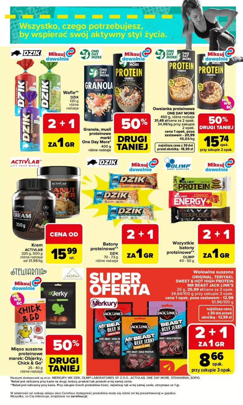 Gazetka promocyjna Carrefour - Gazetka ACTIVE FOOD - ważna 07.04 do 18.04.2026 - strona 5 - produkty: Aksam, Baton, Gin, Gra, Granola, Jerky, Mięso, Mus, Owsianka, Por, Woda