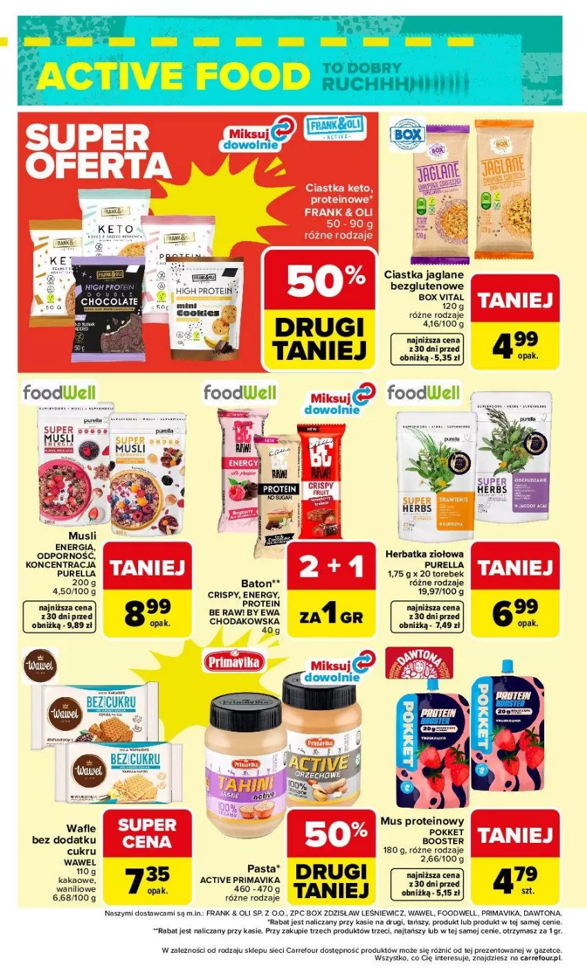 Gazetka promocyjna Carrefour - Gazetka ACTIVE FOOD - ważna 07.04 do 18.04.2026 - strona 6 - produkty: Booster, Ciastka, Dawtona, Fa, Kakao, Mus, Piec, Por, Prima, Primavika, Pur, Wafle, Wawel