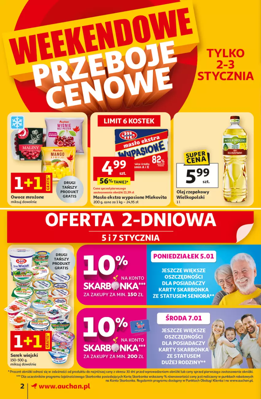 Gazetka promocyjna Auchan - Wielkie Przeboje Cenowe Supermarket - ważna 02.01 do 07.01.2026 - strona 2 - produkty: Gra, Masło, Mleko, Mlekovita, Olej, Olej rzepakowy, Owoce, Ser, Serek, Serek wiejski