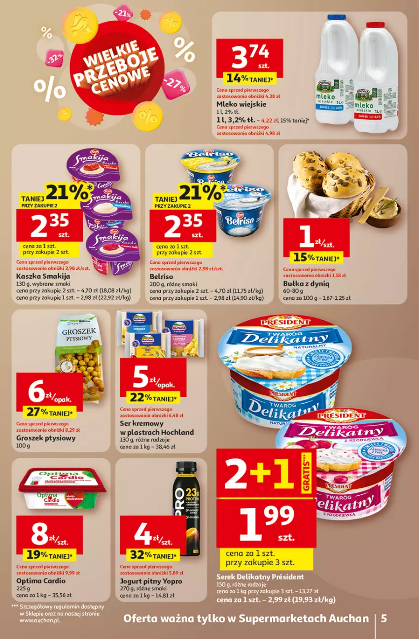 Gazetka promocyjna Auchan - Wielkie Przeboje Cenowe Supermarket - ważna 02.01 do 07.01.2026 - strona 5 - produkty: Belriso, Dynią, Groszek, Groszek ptysiowy, Hochland, Jogurt, Jogurt pitny, Mleko, Optima, Optima Cardio, Ser, Twaróg