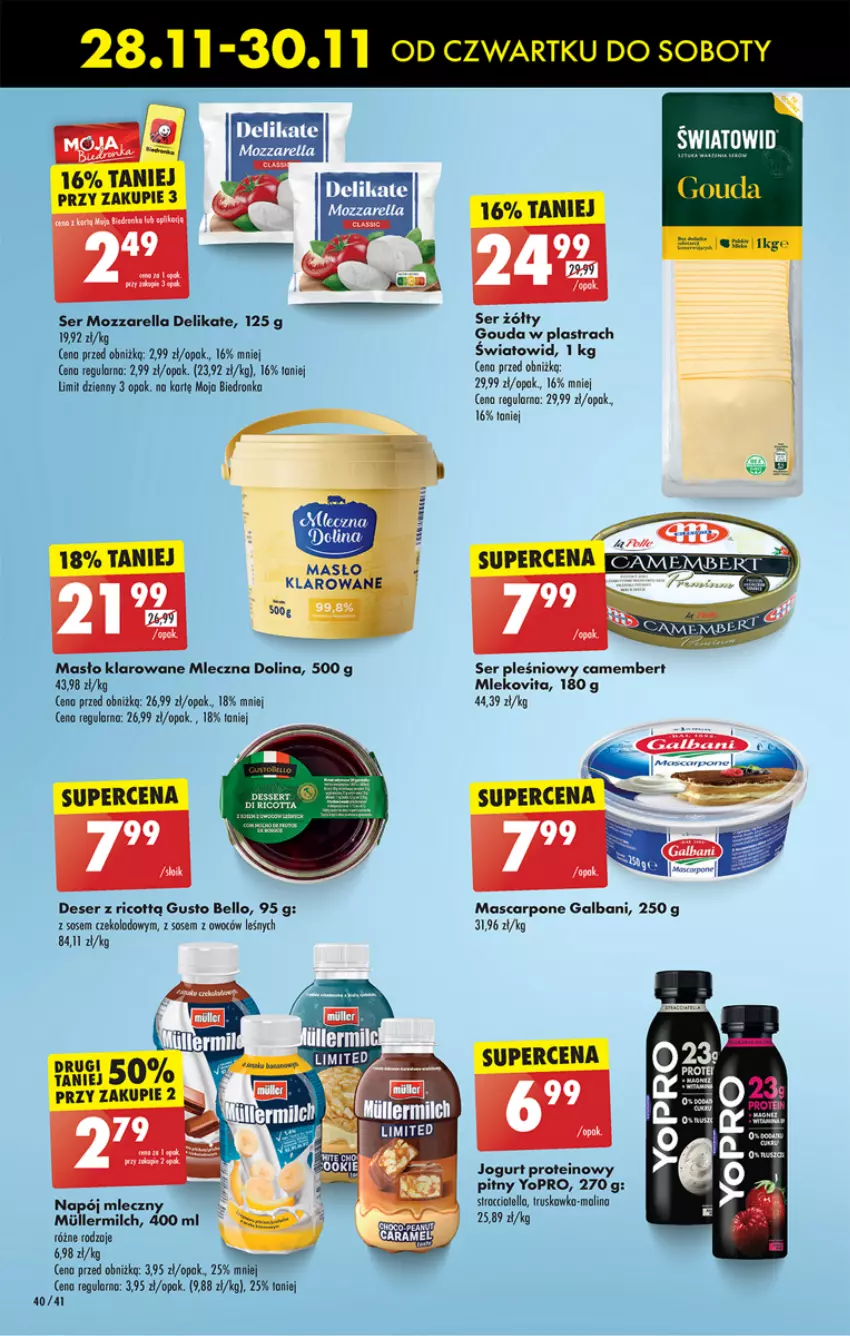 Gazetka promocyjna Biedronka - Od Czwartku - ważna 28.11 do 04.12.2024 - strona 52 - produkty: Bell, Camembert, Deser, Galbani, Gouda, Jogurt, Mascarpone, Masło, Masło klarowane, Mleko, Mlekovita, Mozzarella, Napój, Napój mleczny, Ser, Ser pleśniowy, Sos