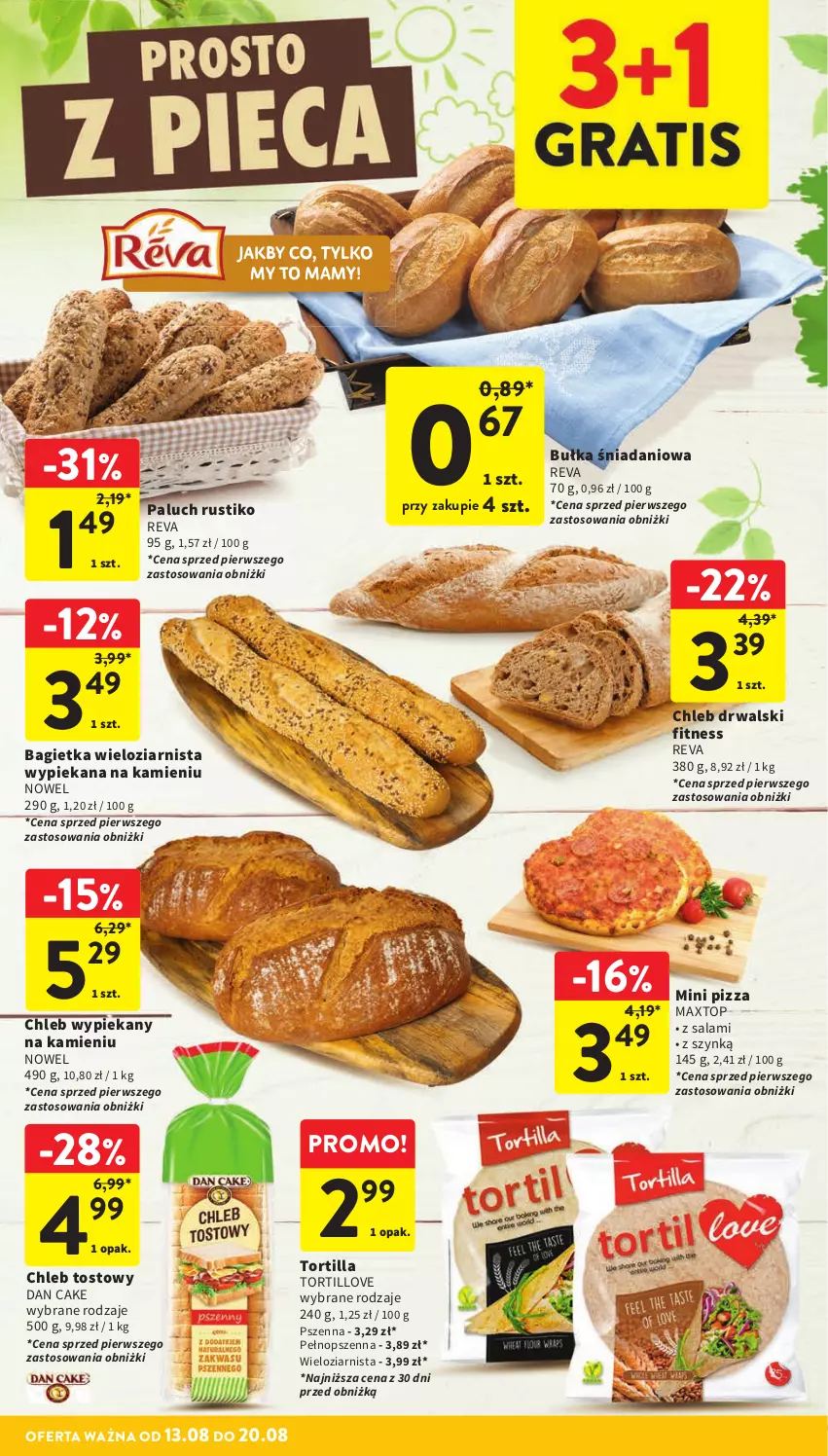 Gazetka promocyjna Intermarche - Gazetka promocyjna - ważna 13.08 do 20.08.2025 - strona 22 - produkty: Bagietka, Bułka, Chleb, Chleb tostowy, Dan Cake, Danio, Pizza, Rust, Salami, Top, Tortilla