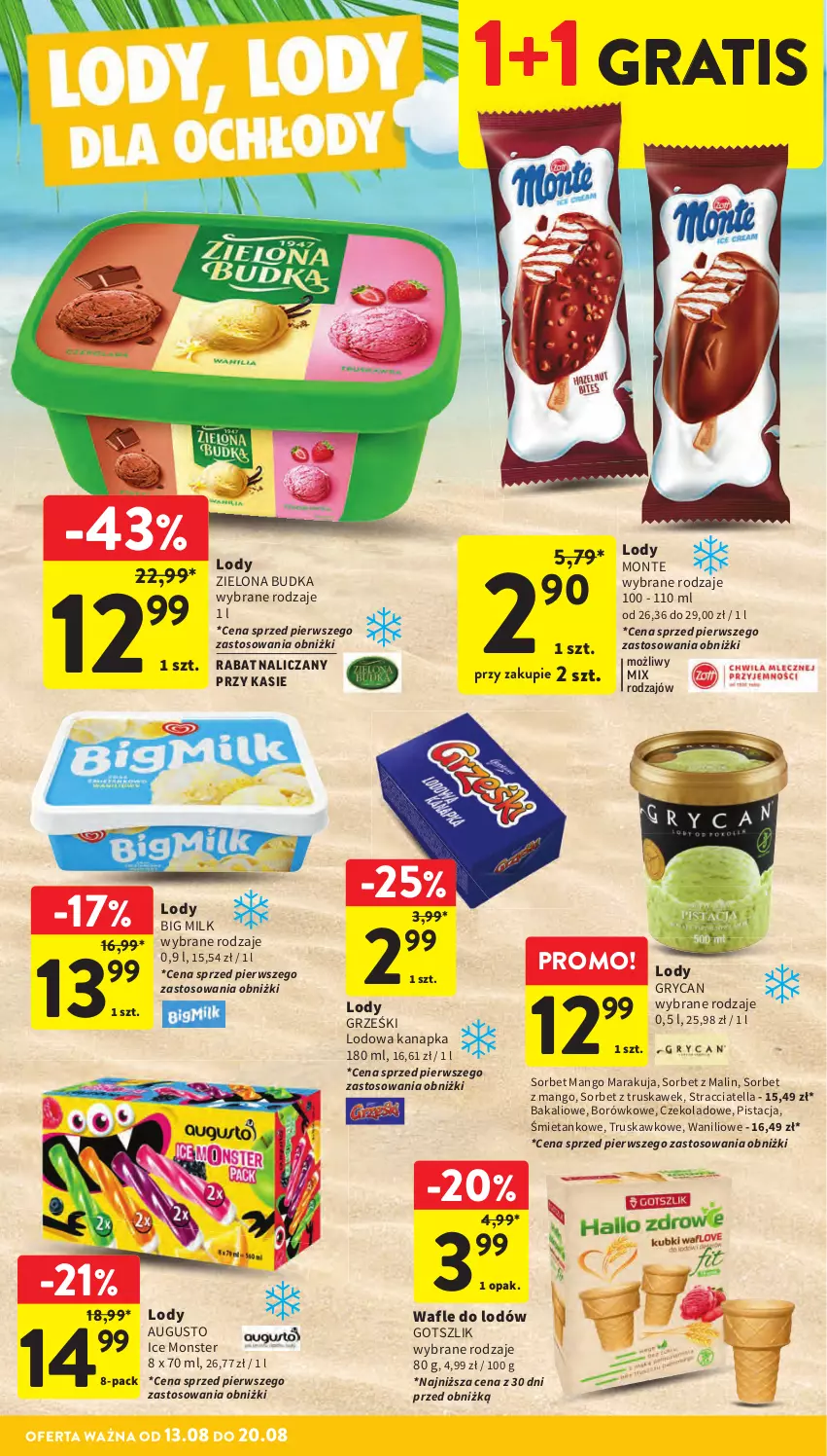 Gazetka promocyjna Intermarche - Gazetka promocyjna - ważna 13.08 do 20.08.2025 - strona 30 - produkty: Big Milk, Gra, Gry, Grześki, Ice Monster, Lody, Mango, Monte, Wafle, Wafle do lodów, Zielona Budka