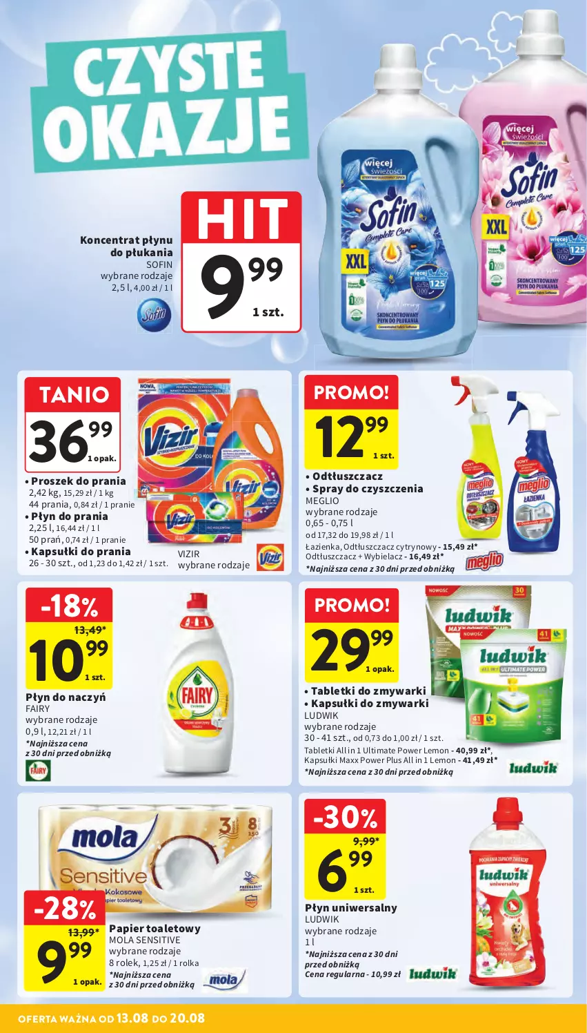 Gazetka promocyjna Intermarche - Gazetka promocyjna - ważna 13.08 do 20.08.2025 - strona 36 - produkty: Fa, Fairy, Kapsułki do prania, Ludwik, Mola, Odtłuszczacz, Papier, Papier toaletowy, Płyn do prania, Proszek do prania, Spray do czyszczenia, Tablet, Tabletki do zmywarki, Vizir, Zmywarki