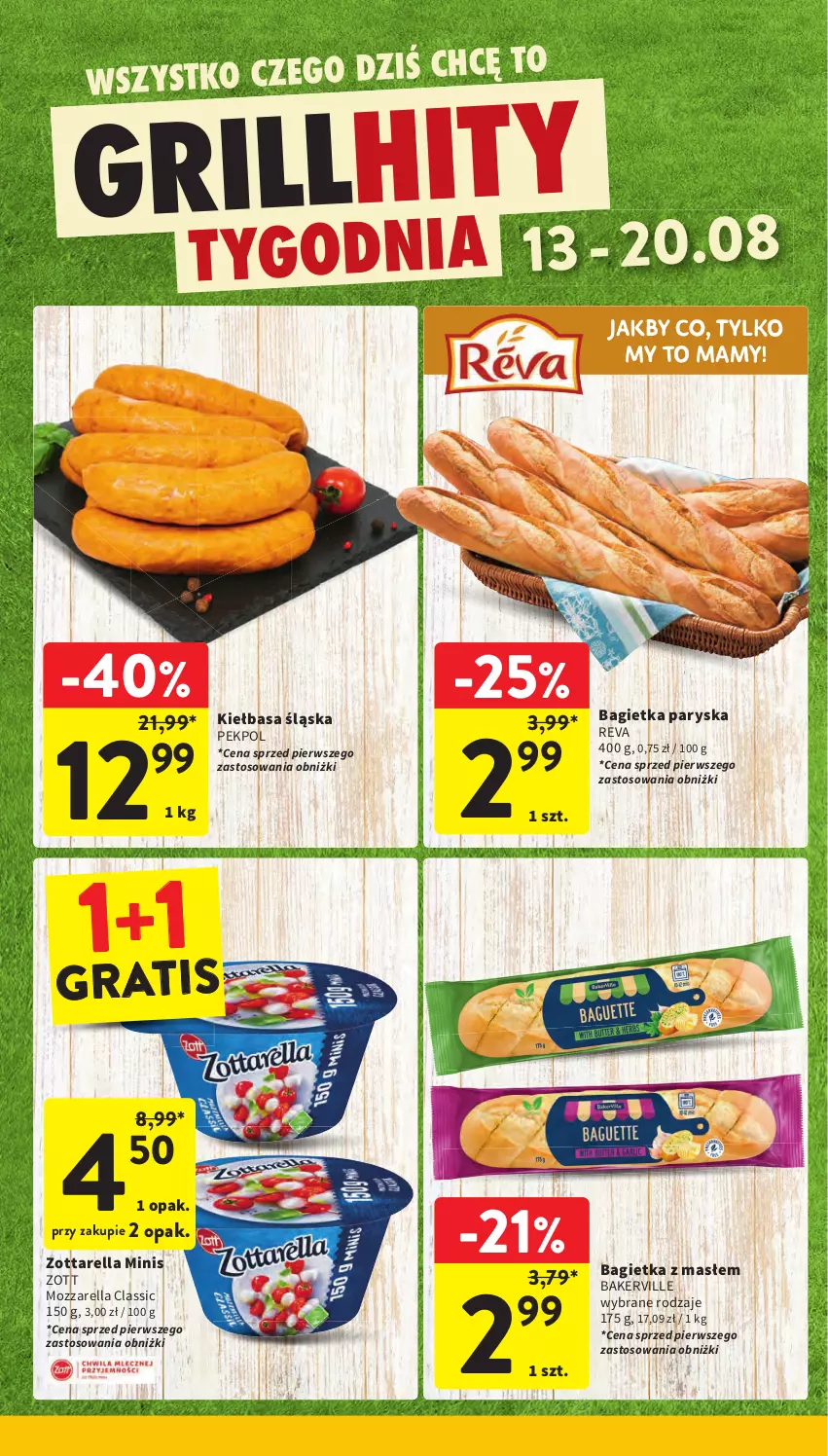 Gazetka promocyjna Intermarche - Gazetka promocyjna - ważna 13.08 do 20.08.2025 - strona 6 - produkty: Bagietka, Gra, Kiełbasa, Kiełbasa śląska, Mozzarella, Pekpol, Zott, Zottarella