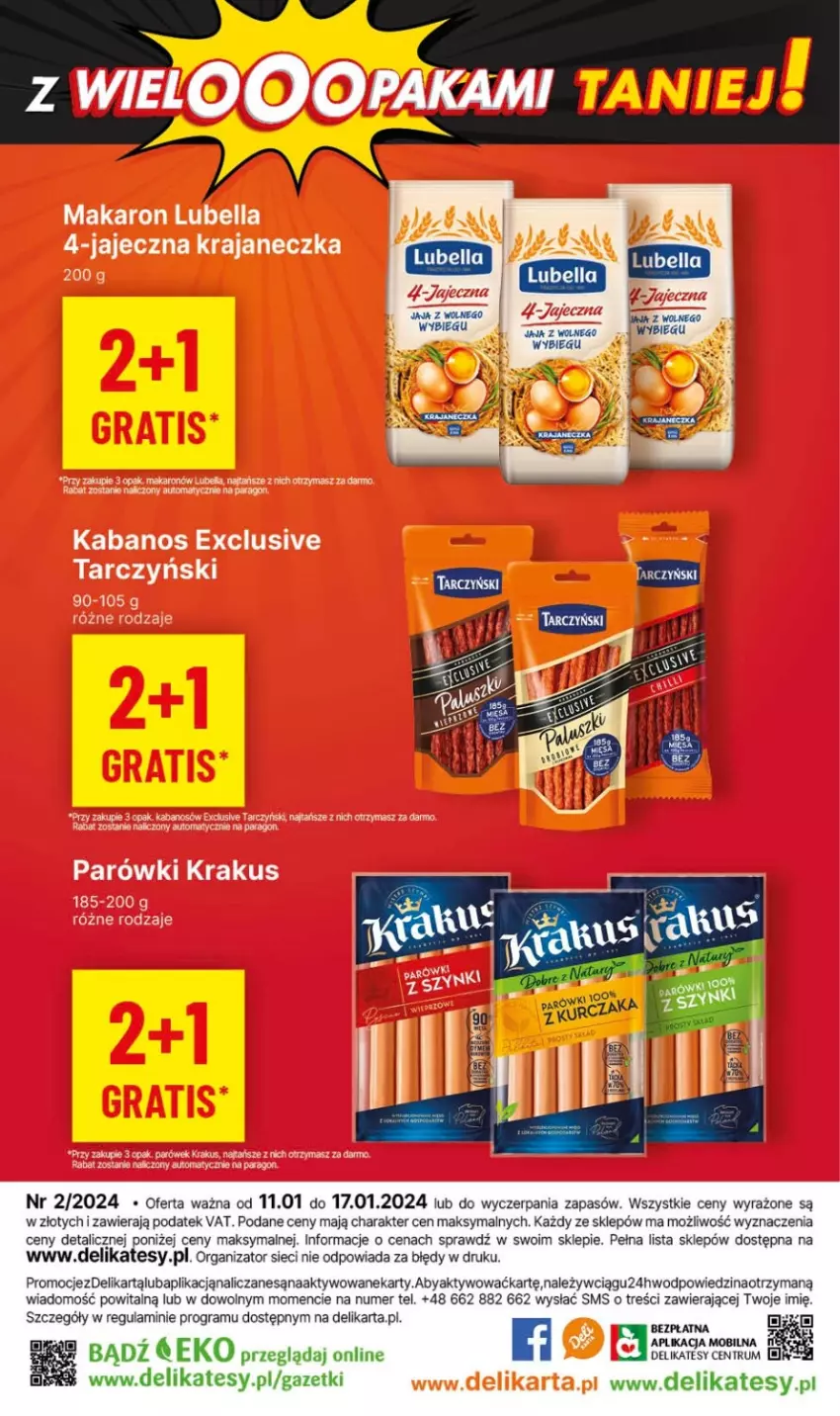 Gazetka promocyjna Delikatesy Centrum - NOWA GAZETKA Delikatesy Centrum od 11 stycznia! 11-17.01.2024 - ważna 11.01 do 17.01.2024 - strona 25 - produkty: Bell, Bella, Kabanos, Krakus, Lubella, Makaron, Parówki, Tarczyński