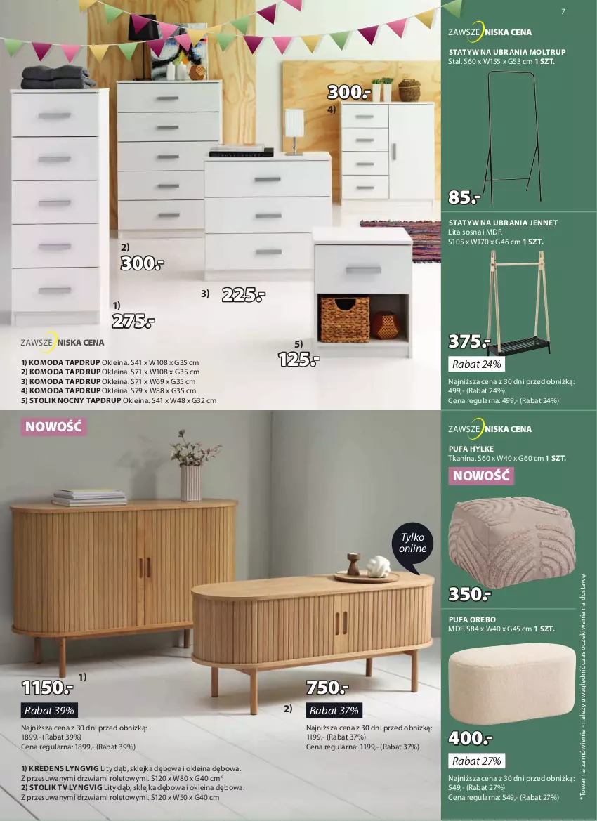 Gazetka promocyjna Jysk - Oferta tygodnia - ważna 20.09 do 08.10.2023 - strona 8 - produkty: Drzwi, Fa, Klej, Komoda, Kredens, Moda, Puf, Sos, Statyw na ubrania, Stolik, Stolik nocny, Ubrania